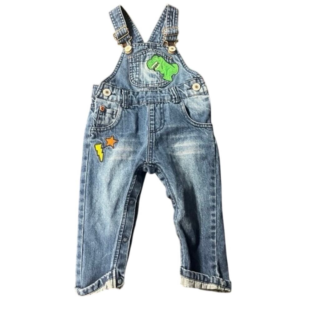 KidsCool Space Baby Denim Overalls 12-18 Months Dinosaur Patch Snap Romper
